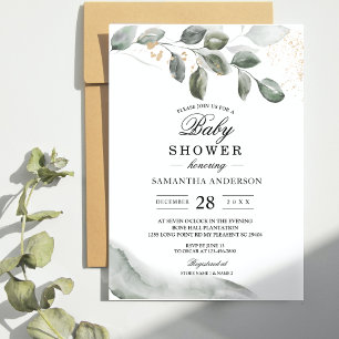  Gentle Greenery Watercolor Leaf   Gold Dust   Invitation