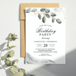 Gentle Greenery Watercolor Leaf Gold Dust Invitation