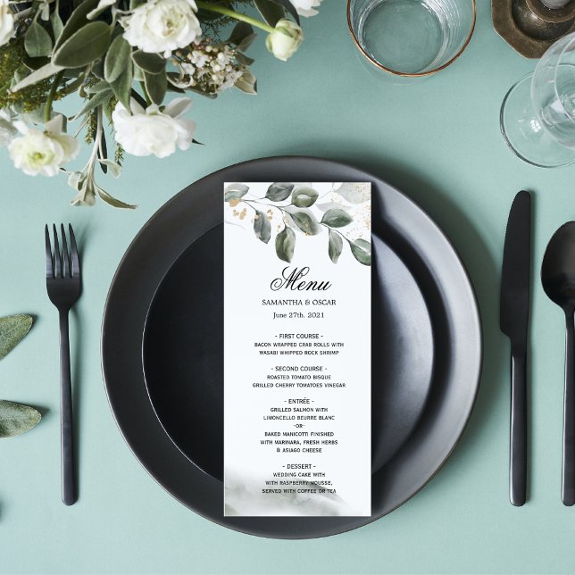  Gentle Greenery Watercolor Leaf | Gold Dust | Menu (Creator Uploaded)