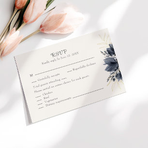 Gentle Grey Flowers Wedding RSVP Card with Menu