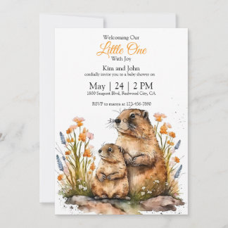 Gentle Groundhogs in a Spring Meadow Invitation