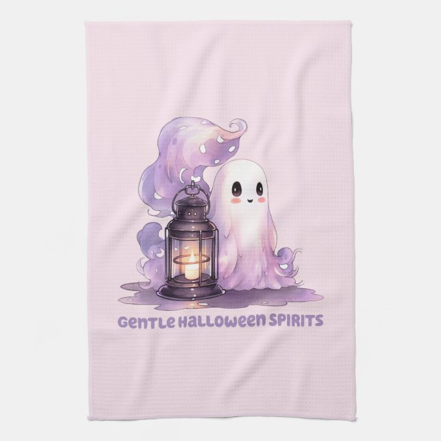 Gentle Halloween Spirits - Pastel Ghost Kitchen Towel (Vertical)
