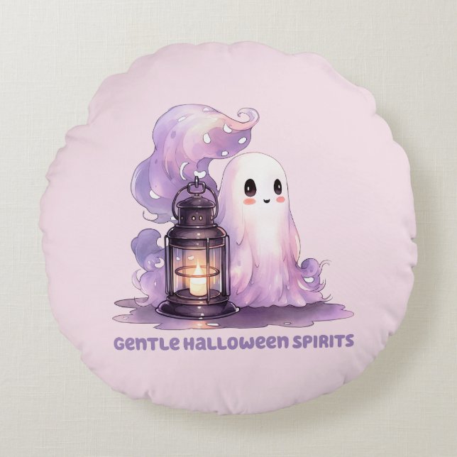 Gentle Halloween Spirits - Pastel Ghost Round Pillow (Front)