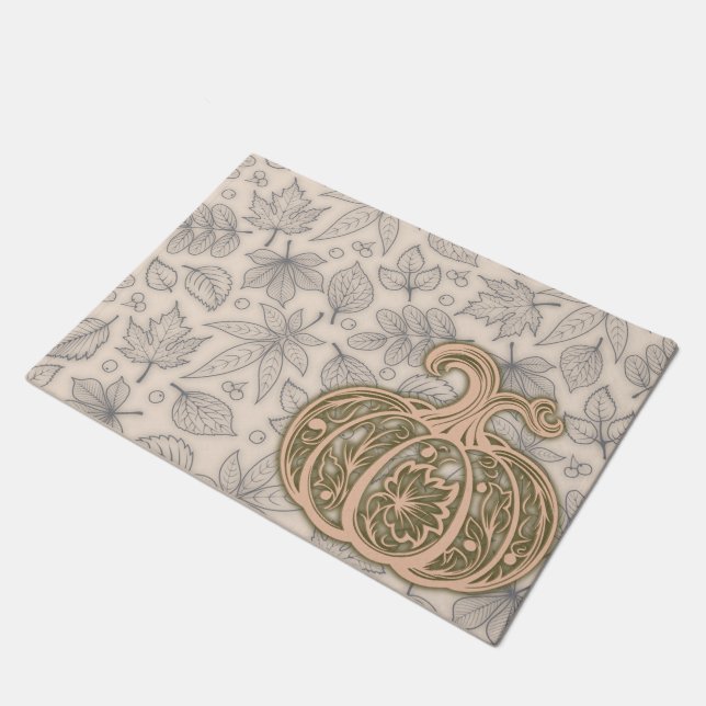Gentle Harvest Pumpkin- Warm Peach Door Mat (Angled)
