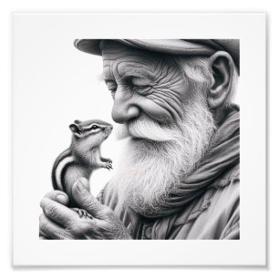 Gentle Keeper: Elderly Man with Chipmunk Wall Art