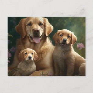 Gentle Labrador Family: Mother and Puppies Postcard