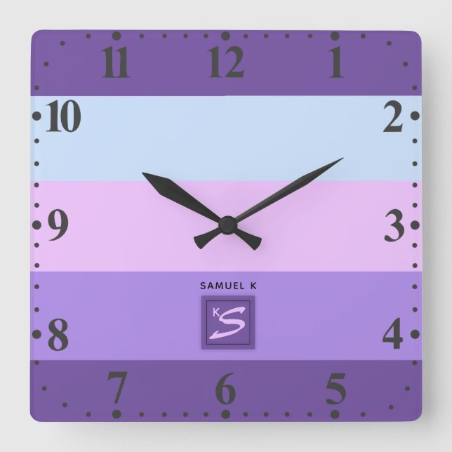 Gentle Lavender Dreams Colour Palette Monogram Square Wall Clock (Front)