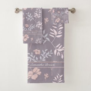 Gentle Lavender & Pink Floral Pattern Personalized Bath Towel Set