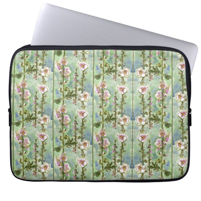 Gentle Mallow Light Pink Flowers & Green Laptop Sleeve (Front)