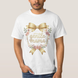 Gentle Mama Coquette Gold Bow Floral Design T-Shirt
