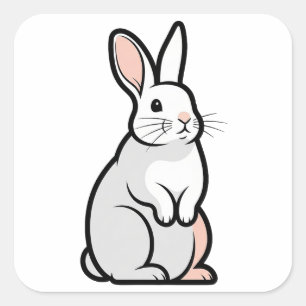 Gentle Minimal Rabbit Illustration Square Sticker