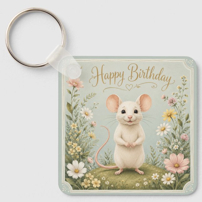 Gentle Mouse Garden Birthday Keychain (Front)