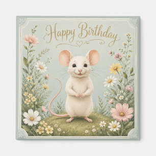 Gentle Mouse Garden Birthday Magnet