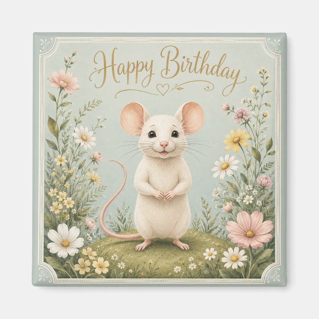 Gentle Mouse Garden Birthday Magnet (Front)