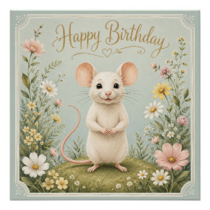 Gentle Mouse Garden Birthday Poster
