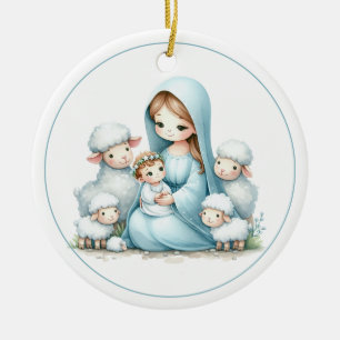 Gentle Night – Baby Jesus and Lambs Ceramic Ornament