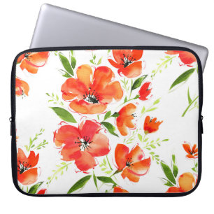 Gentle Orange Poppies Watercolor Pattern Laptop Sleeve