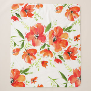 Gentle Orange Poppies Watercolor Pattern Sherpa Blanket