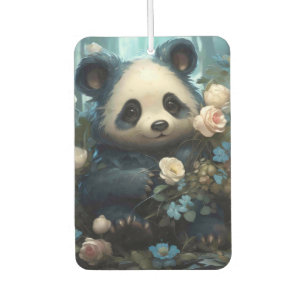 Gentle Panda Bear Among Jungle Roses Air Freshener