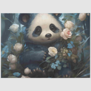 Gentle Panda Bear Among Jungle Roses Tissue Paper