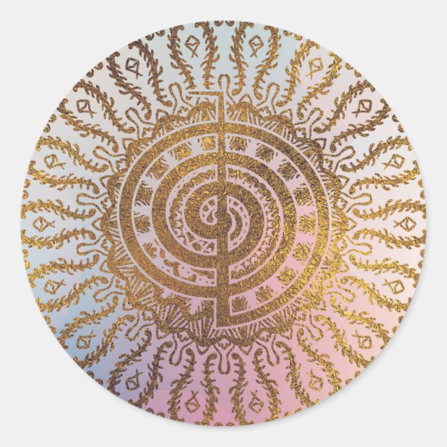Gentle Pastel and Gold Choku Rei Symbol in Mandala Classic Round Sticker (Front)