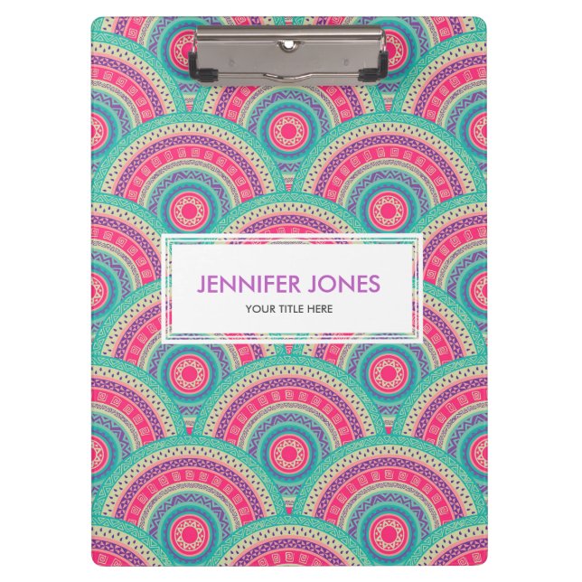 Gentle Pastel Coloured Tribal Circular Pattern Clipboard (Front)