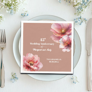 Gentle Pink Gold Floral 45th Wedding Anniversary Napkin