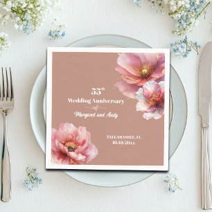 Gentle Pink Gold Floral 55th Wedding Anniversary Napkin