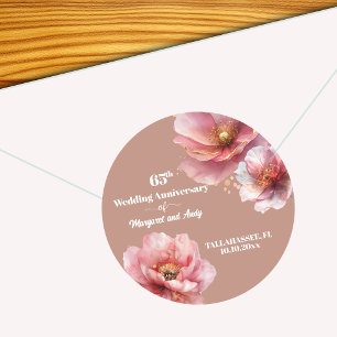 Gentle Pink Gold Floral 60th Wedding Anniversary Classic Round Sticker