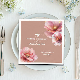 Gentle Pink Gold Floral 70th Wedding Anniversary Napkin