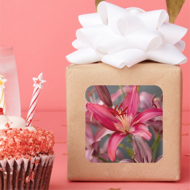 Gentle Pink Lily Square Sticker (Party)