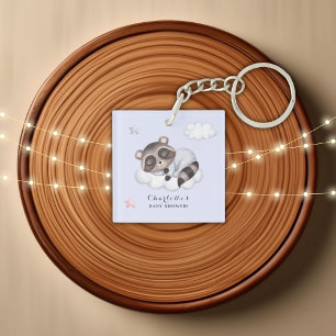 Gentle Raccoon Animal Blue Baby Shower Keychain