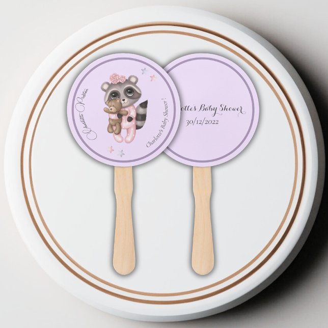 Gentle Raccoon Animal Girl Baby Shower Hand Fan (Raccoon Animal Girl Baby Shower Hand Fan)