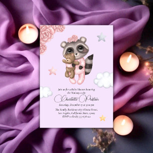 Gentle Raccoon Animal Girl Baby Shower Invitation