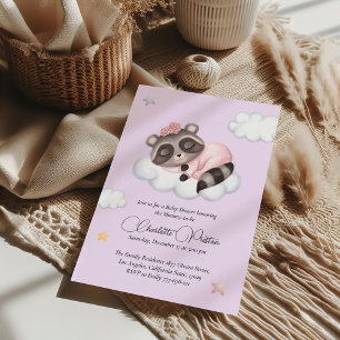 Gentle Raccoon Animal Girl Baby Shower Invitation