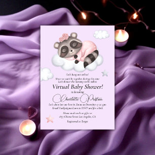 Gentle Raccoon Animal Girl Baby Shower Virtual Invitation