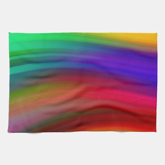 Gentle Rainbow Waves Abstract Kitchen Towel (Horizontal)