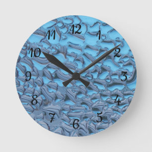 Gentle raindrops on blue glass round clock