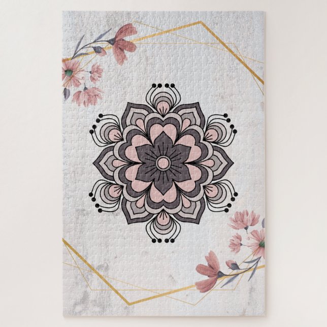 Gentle Rangoli Glow – Peaceful Botanical Pattern Jigsaw Puzzle (Vertical)