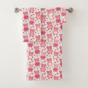 Gentle Rose Teddy Bear Pattern Towel Set