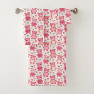 Gentle Rose Teddy Bear Pattern Towel Set