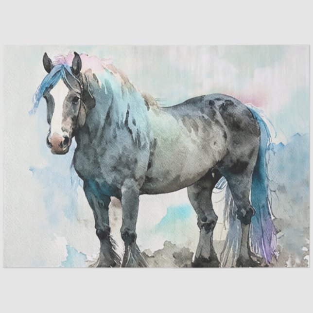 Gentle Shire Horse Watercolour Blue Tissue Paper (Front)