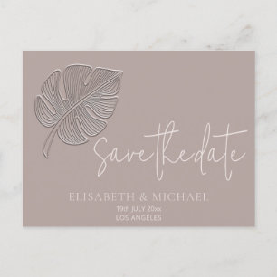 Gentle simple embossed tropical leaf  announcement postcard