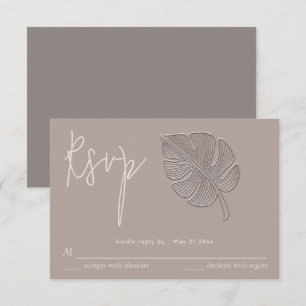 Gentle simple embossed tropical leaf RSVP Card