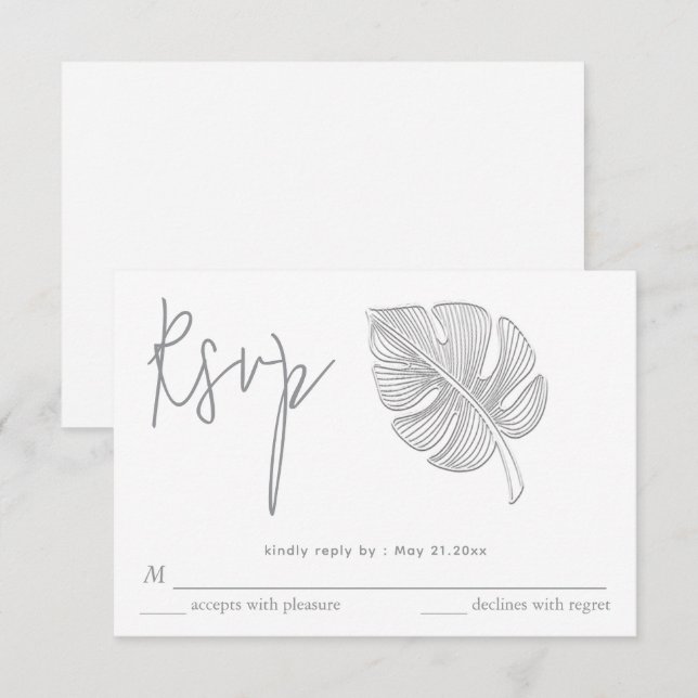 Gentle simple embossed tropical leaf RSVP Card (Front/Back)