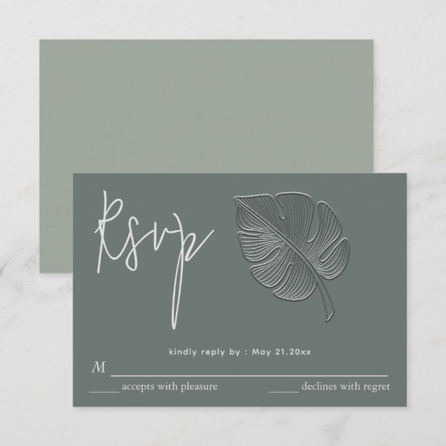 Gentle simple embossed tropical leaf RSVP Card (Front/Back)