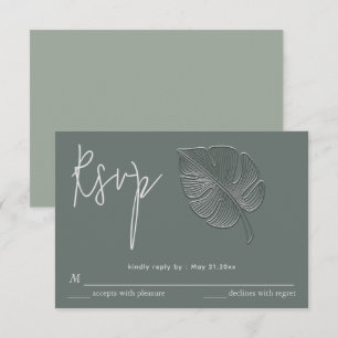 Gentle simple embossed tropical leaf RSVP Card