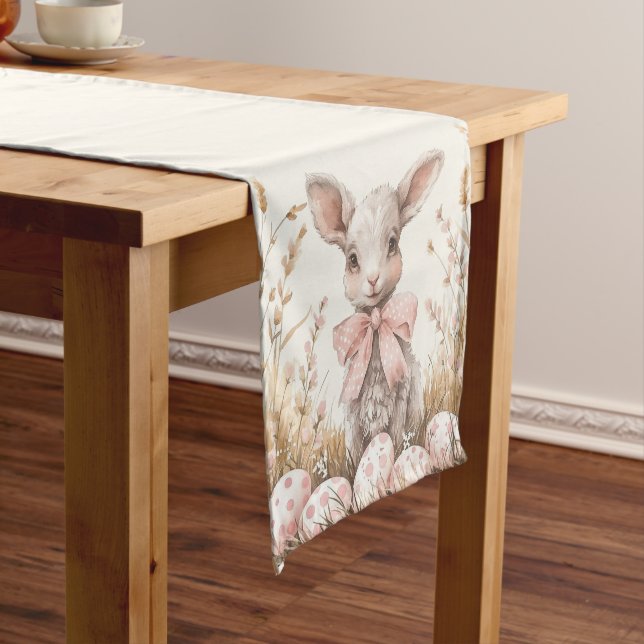 Gentle Spring Lamb & Pastel Easter Egg Hunt Short Table Runner (In Situ)