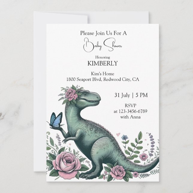 Gentle T-Rex in Bloom Invitation (Front)