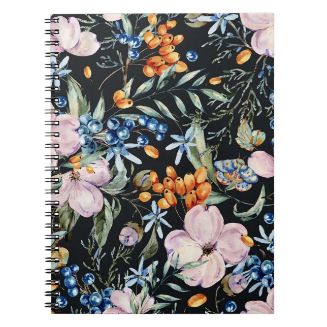 Gentle Watercolor: Pink Floral Berries Notebook (Front)